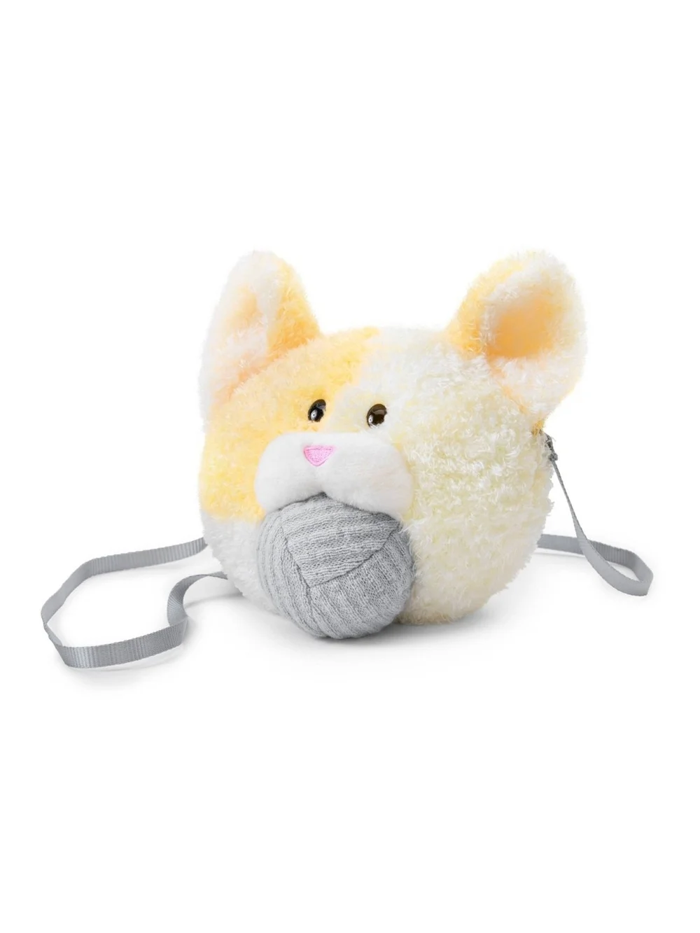 FAO Schwarz Cream & Peach Plush Cat Face Toy with Light Blue Yarn Ball